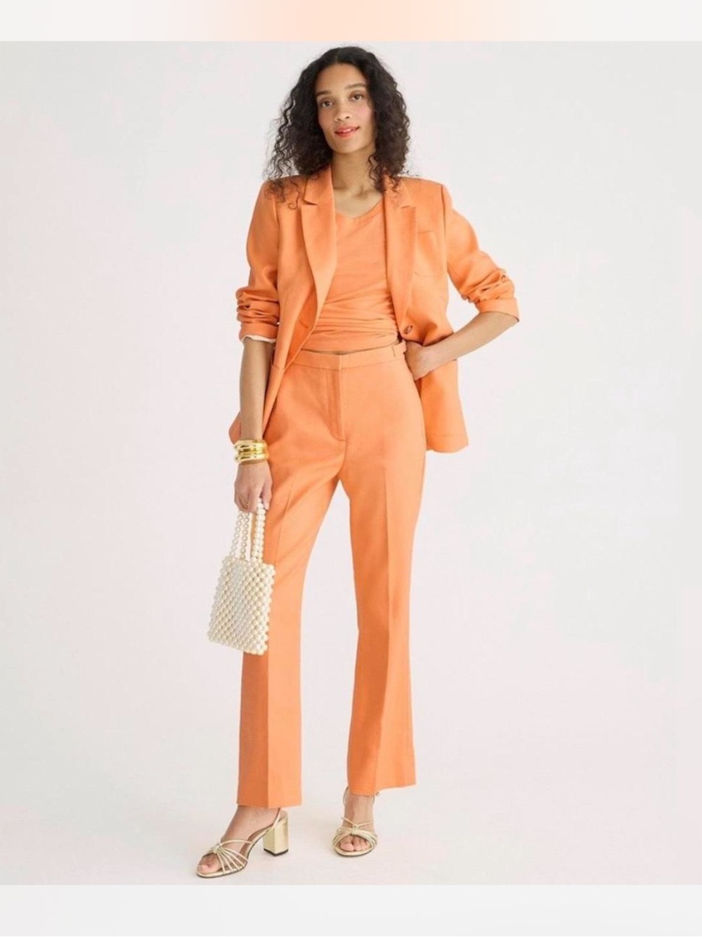 J. Crew Slimfit Flare Linen Trousers in Sunset Orange Buckle Waist 00